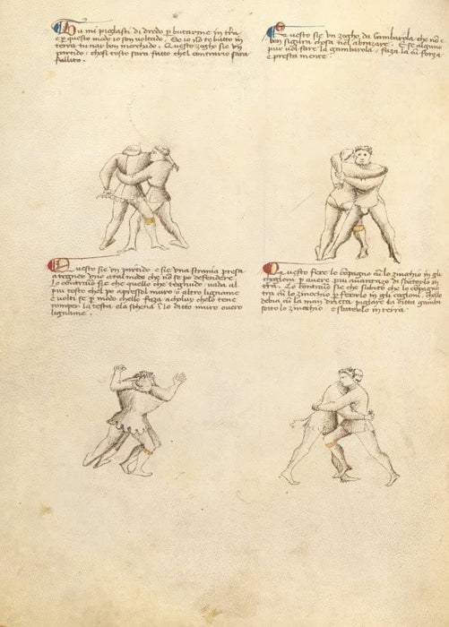 Vintage Martial Arts 'Unarmed Combat, 3', from 'Fior di Battaglia', Italy, 14th Century, Reproduction 200gsm A3 Swordfighting, Armed Combat and Self-Defence Poster