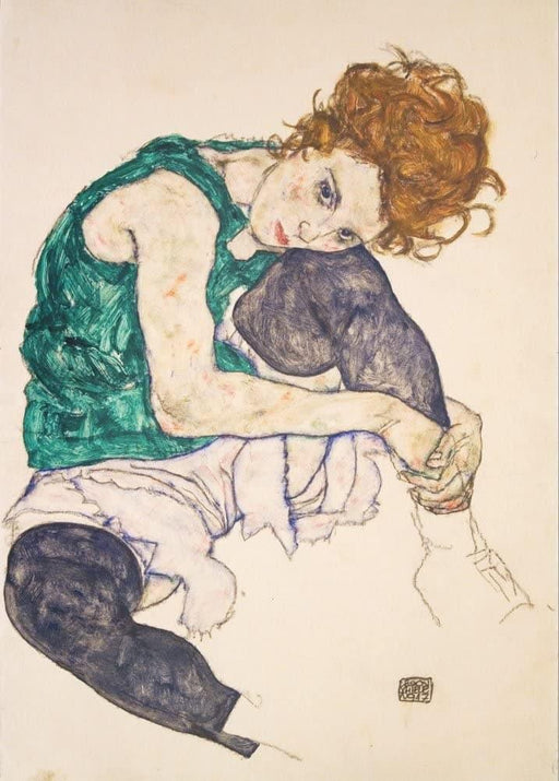 Egon Schiele 'Seated Woman with Legs Drawn Up, Detail', Austria, 1917, Reproduction 200gsm A3 Vintage Classic Art Poster - World of Art Global Limited