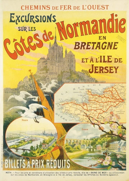 Vintage Travel France 'Normandy and Brittany', 1902, Reproduction 200gsm A3 Vintage Art Nouveau Travel Poster