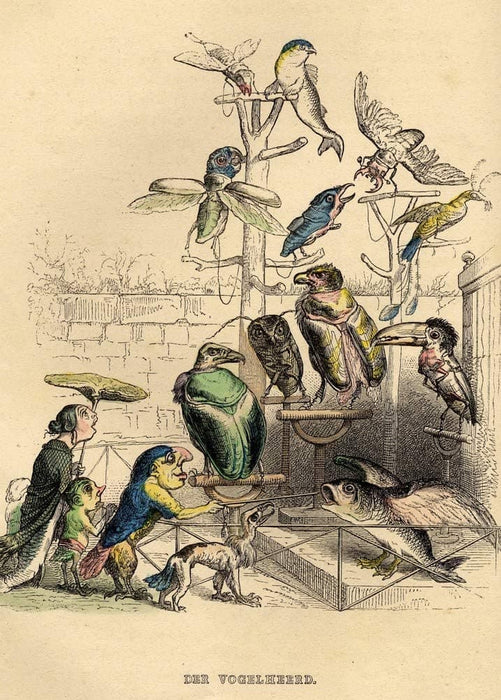 J.J Grandville 'The Bird Herd', from 'Another World', France, 1844, Reproduction 200gsm A3 Vintage Fantasy Surrealism Art Poster