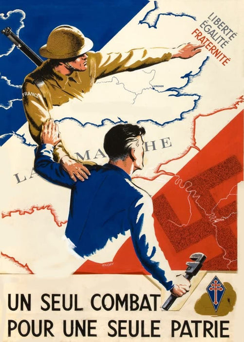 Vintage French WW2 Propaganda 'A Single Fight for One Country', France, 1939-45, Reproduction 200gsm A3 Vintage French Propaganda Poster