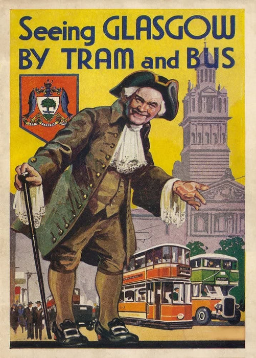 Vintage Travel Scotland 'Glasgow by Tram and Bus', 1930's, Reproduction 200gsm A3 Vintage Travel Poster