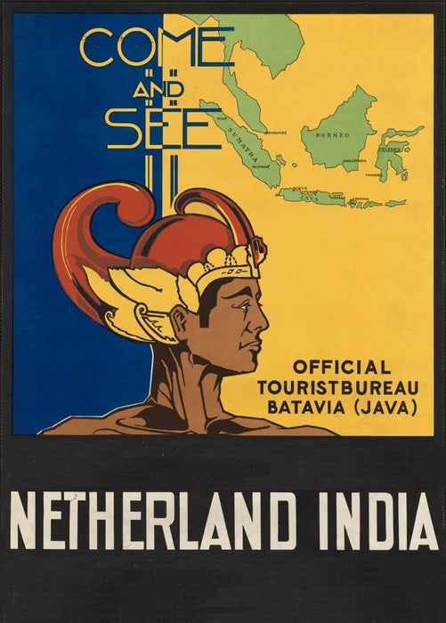 Vintage Travel Indonesia 'Come and See Netherland India for Batavia and Javia', 1920's, Reproduction 200gsm A3 Vintage Art Deco Travel Poster
