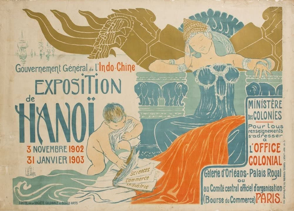 Vintage Travel Vietnam 'The Hanoi Indochina Exposition', 1902, Reproduction 200gsm A3 Vintage Art Nouveau Travel Poster