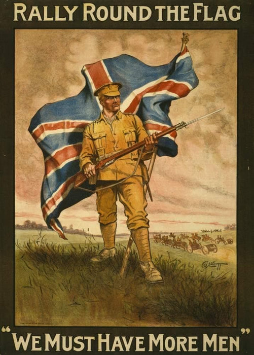 Vintage British WW1 Propaganda 'Rally Round The Flag. We Must Have More Men', England, 1914-18, Reproduction 200gsm A3 Vintage British Propaganda Poster