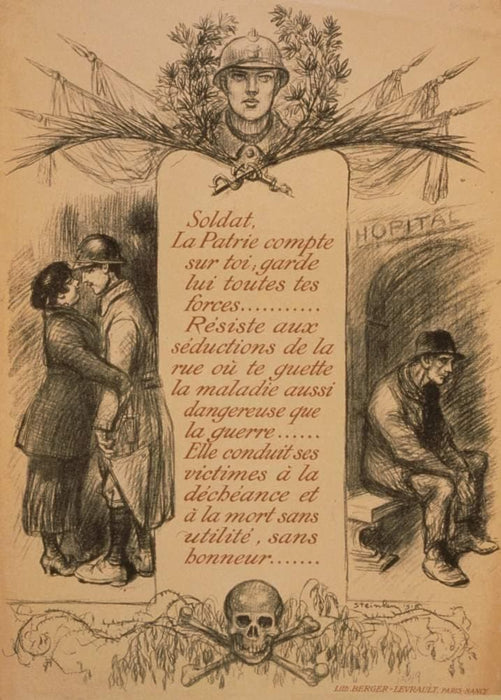 Vintage French WW1 Propaganda 'Soldier, the Country is Counting on You. Keep All Your Strength for her. Resist the Seductions of the Street', France, 1914-18, Reproduction 200gsm A3 Vintage French Propaganda Poster