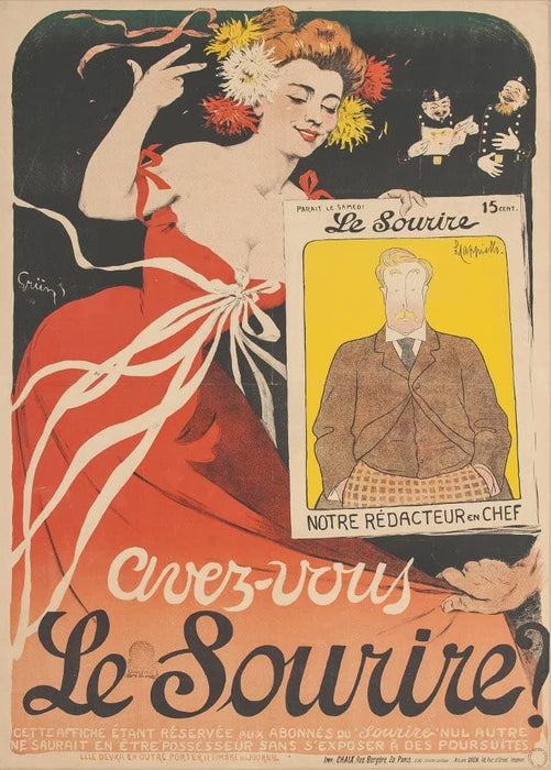Vintage Literature 'Le Sourire', France, 1900, Jules-Alexandre Grun, Reproduction 200gsm A3 Vintage Art Nouveau Poster