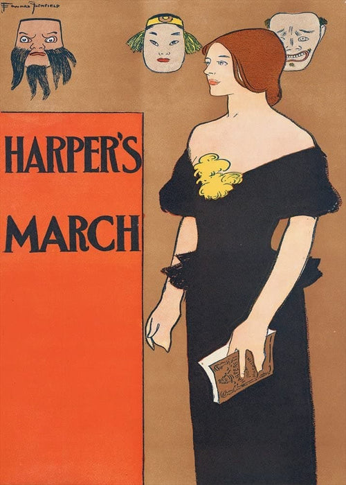 Vintage Literature 'Three Masks and A Lady' from 'Harper's Magazine', U.S.A, 1886, Edward Penfield, Reproduction 200gsm A3 Vintage Art Nouveau Poster