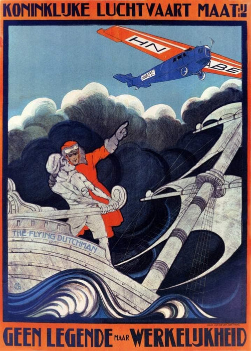 Vintage Travel Holland 'The Flying Dutchman with KLM', 1923, Reproduction 200gsm A3 Vintage Art Deco Travel Poster