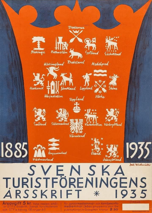 Vintage Travel Sweden 'Swedish Tourist Association Fiftieth Anniversary Map', 1935, Reproduction 200gsm A3 Vintage Art Deco Travel Poster