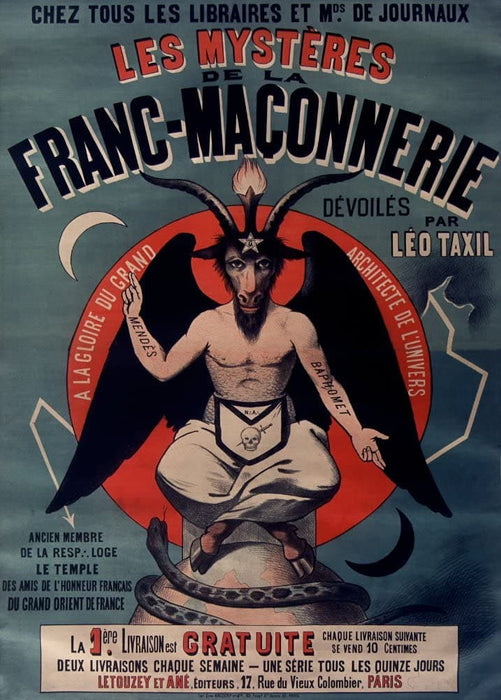 Vintage Occult and Magic, Freemasonry 'The Taxil Hoax Exposure', by Leo Taxil, 1890's, Reproduction 200gsm A3 Vintage Poster