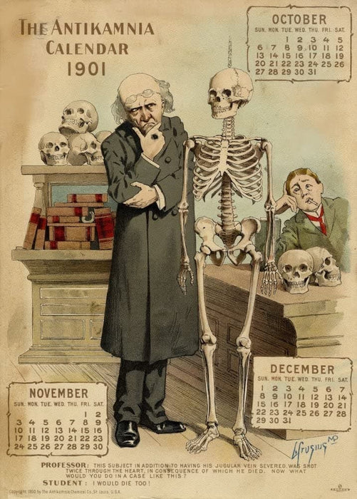 Vintage Anatomy 'A Professor and his Student', from 'The Antikamnia Calender', 1901, U.S.A, Reproduction 200gsm A3 Classic Vintage Poster