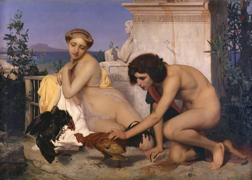 Jean-Leon Gerome 'Young Greeks Attending A Cock Fight, Detail', 1846, France, Reproduction 200gsm A3 Vintage Classic Art Poster