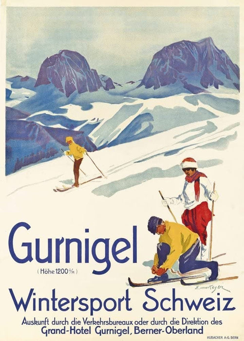 Vintage Travel Switzerland 'Gurginel. Berner Oberland', 1921, Reproduction 200gsm A3 Vintage Art Deco Skiing and Winter Sport Poster
