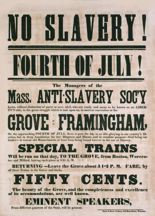Vintage Slavery and Anti-Slavery 'No Slavery! Massachusettes. Public Meeting', U.S.A, 1854, Reproduction 200gsm A3 Vintage Slavery Poster