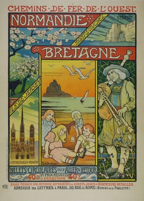 Vintage Travel France 'Normandy and Britanny', 1907, Reproduction 200gsm A3 Vintage Art Nouveau Travel Poster