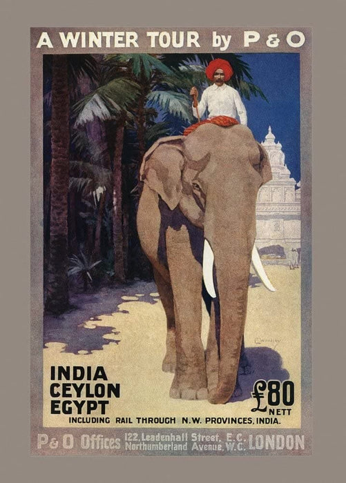 Vintage Travel India 'P and O Tours Also to Sri Lanka and Egypt', 1913, Reproduction 200gsm A3 Vintage Travel Poster