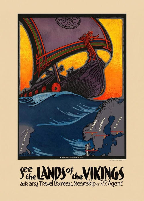 Vintage Travel Scandinavia 'See The Land of The Vikings', 1937, Reproduction 200gsm A3 Vintage Travel Poster