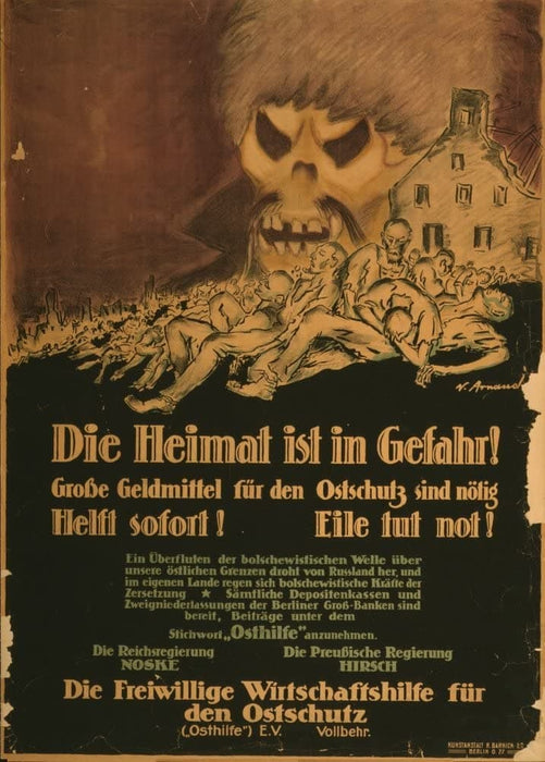 Vintage German WW1 Propaganda 'The Home is in Danger', Germany, 1914-18, Reproduction 200gsm A3 Vintage German Propaganda Poster