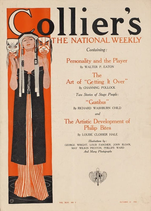 Vintage Literature 'A Lady with Two Masks' from 'Collier's National Weekly', U.S.A, 1910, Edward Penfield, Reproduction 200gsm A3 Vintage Art Nouveau Poster