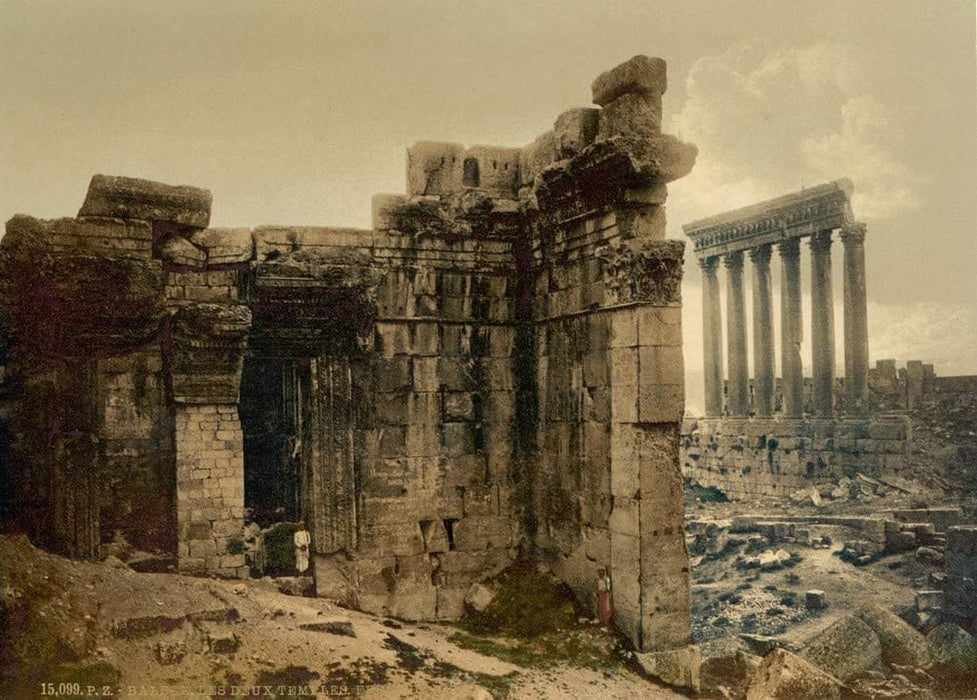 View of The Two Temples, Baalbek, Holy Land Antique Photo, 1890's, Reproduction 200gsm A3, Israel, Palestine, Vintage Travel Poster