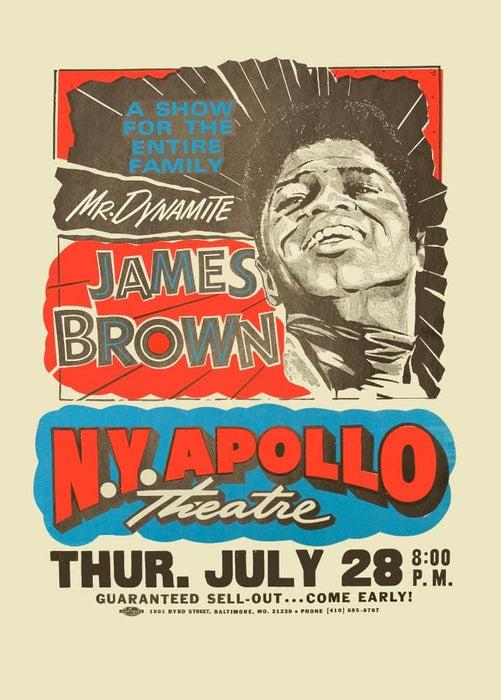 Vintage Music 'James Brown Live at New York Apollo', 1960's, U.S.A, Reproduction 200gsm A3 Vintage Sould Music Poster