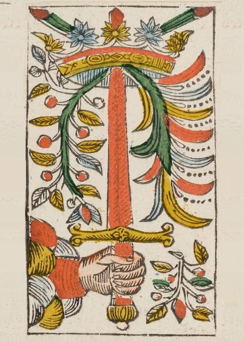 Vintage Occult and Magic, Tarot of Marseilles 'Ace of Swords', Switzerland, 1751, Reproduction 200gsm A3 Vintage Tarot Card Poster