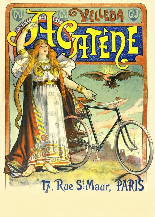 Vintage Cycling 'Acatene Cycles', Paris, France, 1890's, France 1890's, Reproduction 200gsm A3 Vintage Art Nouveau Cycling Poster