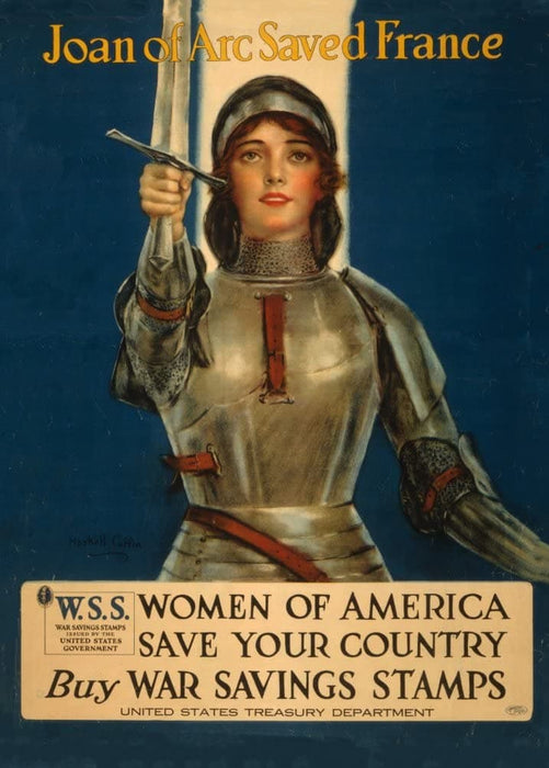 Vintage U.S WW1 Propaganda 'Joan of Arc Saved France', Reproduction 200gsm A3 Vintage U.S Propaganda Poster