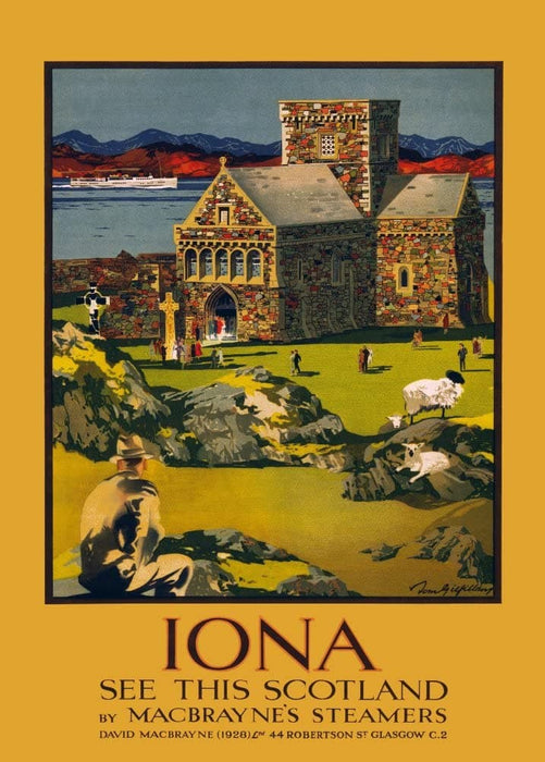Vintage Travel Scotland 'Iona. See This Scotland with Macbraynes Steamers', 1930, Reproduction 200gsm A3 Vintage Art Deco Travel Poster