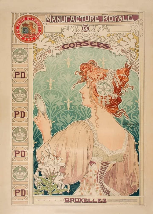 Vintage Clothes and Accessories 'Royal Corsets Manufacturer, Brussels', Belgium, 1897, Reproduction 200gsm A3 Vintage Art Nouveau Poster