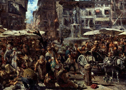 Adolph von Menzel 'Piazza d'erbe in Verona, Detail', Right-Side', German Realism, 1884, Reproduction 200gsm A3 Vintage Classic Art Poster - World of Art Global Limited