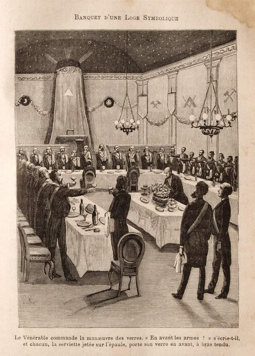 Vintage Occult and Magic, Freemasonry 'Banquet of a Symbolic Lodge' from 'The Leo Taxil Hoax', 19th Century, Reproduction 200gsm A3 Vintage Poster