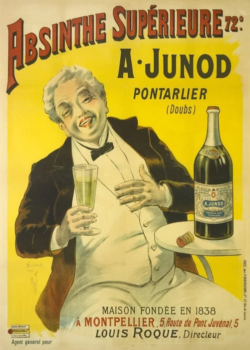 Vintage Beers, Wines and Spirits 'Absinthe Superieur A. Junod', 1890's, France, Reproduction 200gsm A3 Vintage Art Nouveau Poster