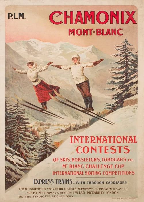 Vintage Travel France 'Chamonix Mont-Blanc and Winter Sports', 1900's, Reproduction 200gsm A3 Vintage Art Nouveau Travel Poster