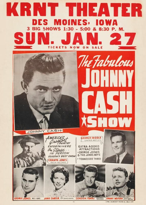 Vintage Music 'The Fabulous Johnny Cash Show Live in Des Moines, Iowa', U.S.A, 1963, Reproduction 200gsm A3 Vintage Music Poster