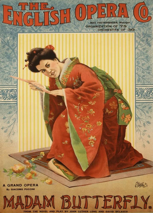Vintage Classical Music and Opera 'Madame Butterfly', by Pucchini, Performed by The English Opera Company, England, 1906, Reproduction 200gsm A3 Vintage Music Poster