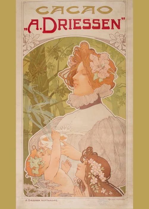 Vintage Coffee, Teas and Hot Drinks 'Cacao by A. Driessen', Belgium, 1900, Henri Privat-Livemont, Reproduction 200gsm A3 Vintage Art Nouveau Poster