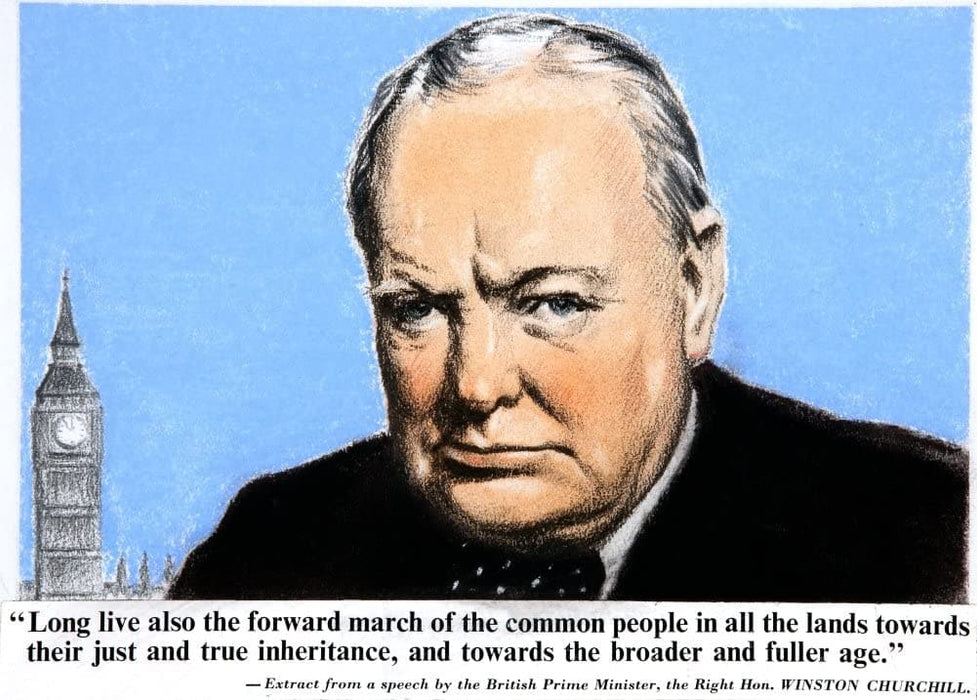 Vintage British WW11 Propaganda 'Winston Churchill. Long Live The Forward March', England, 1939-45, Reproduction 200gsm A3 Vintage British Propaganda Poster