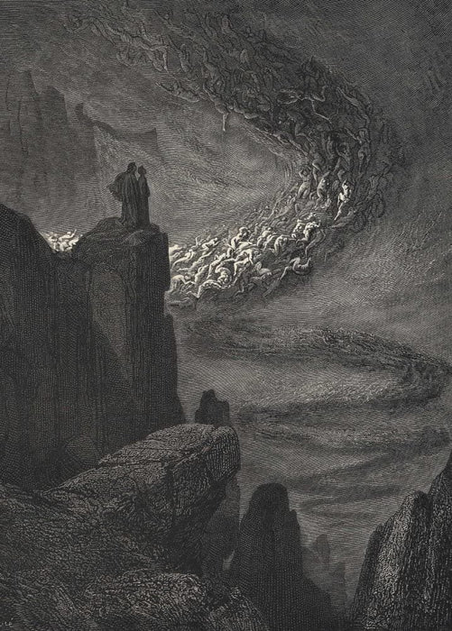 Gustave Dore 'The Infernal Tempest Sucks The Souls', Dante's 'The Divine Comedy, Inferno', France, 1860's, Reproduction 200gsm A3 Vintage Classic Art Poster