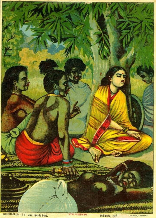 Classic Indian Art 'Sita Seated Beneath a Tree and Surrounded by her Captors', Early 20th Century, Reproduction 200gsm A3 Vintage Poster - World of Art Global Limited