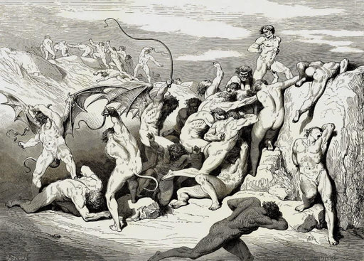 Gustave Dore 'He Made Them Lift Their Legs on The First Strike of his Whip', Dante's 'The Divine Comedy, Inferno', France, 1860's, Reproduction 200gsm A3 Vintage Classic Art Poster - World of Art Global Limited