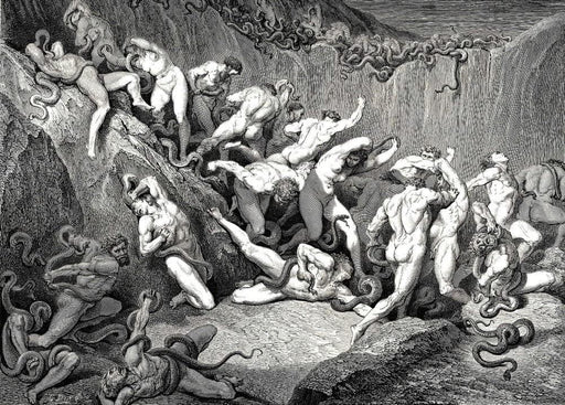 Gustave Dore 'Naked Souls are Being Haunted Through This Cruel Barren Land', Dante's 'The Divine Comedy, Inferno', France, 1860's, Reproduction 200gsm A3 Vintage Classic Art Poster - World of Art Global Limited