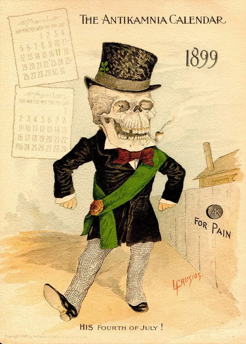 Vintage Anatomy 'St. Patrick's Day. His Fouth of July', from 'The Antikamnia Calender', 1899, U.S.A, Reproduction 200gsm A3 Vintage Medical Poster