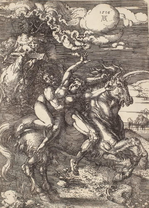 Albrecht Durer 'Abduction of Proserpine on a Unicorn', Germany, 1516, Reproduction 200gsm A3 Vintage Classic Art Poster - World of Art Global Limited