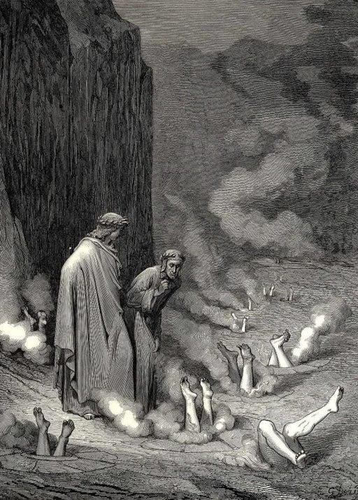 Gustave Dore 'Like a Monk Listening to The Confessions of a Mean Murderer', Dante's 'The Divine Comedy, Inferno', France, 1860's, Reproduction 200gsm A3 Vintage Classic Art Poster - World of Art Global Limited