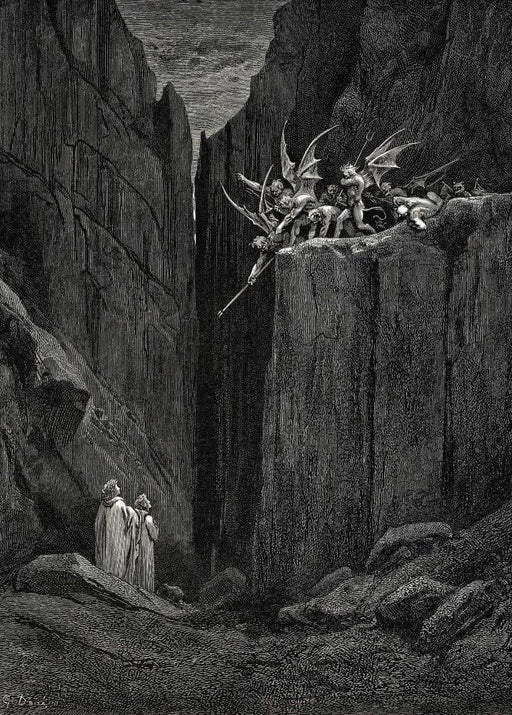 Gustave Dore 'As Soon as We Stepped into The Gulch The Demons Appeared', Dante's 'The Divine Comedy, Inferno', France, 1860's, Reproduction 200gsm A3 Vintage Classic Art Poster - World of Art Global Limited