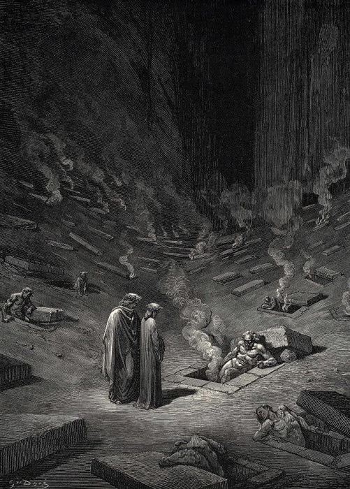 Gustave Dore 'Those are All heretics', Dante's 'The Divine Comedy, Inferno', France, 1860's, Reproduction 200gsm A3 Vintage Classic Art Poster