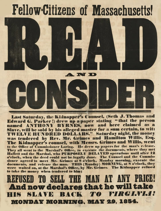 Vintage Slavery and Anti-Slavery 'Read and Consider', U.S.A, 1854, Reproduction 200gsm A3 Vintage Slavery Poster