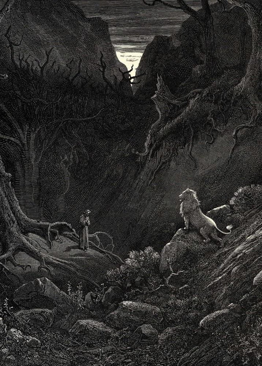 Gustave Dore 'Dante Before The Lion, Detail', from Dante's 'The Divine Comedy, Inferno', France, 1860's, Reproduction 200gsm A3 Vintage Poster - World of Art Global Limited